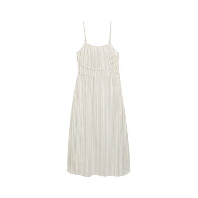 TOM TAILOR DENIM Damen Midi-Trägerkleid mit Leinenanteil, weiß, Uni, Gr. XL Image