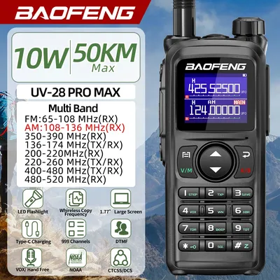 BAOFENG UV-28 PRO MAX Walkie Talkie 10W Multi-Band 999CH Wireless Copy Frequency Long Range Type-C