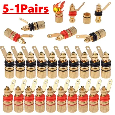 10-2pcs 42mm/34mm Gold Plated Amplifier Speaker Binding Posts Brass Terminal with/no Transparent