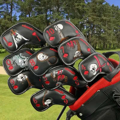 Golf Head Covers 9pcs/set 4 5 6 7 8 9 10 J Q PU Skull Embroidered Club Protector Head Cover Golfs