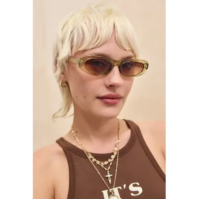 UO Indi Mini Ovals Sunglasses - Khaki at Urban Outfitters