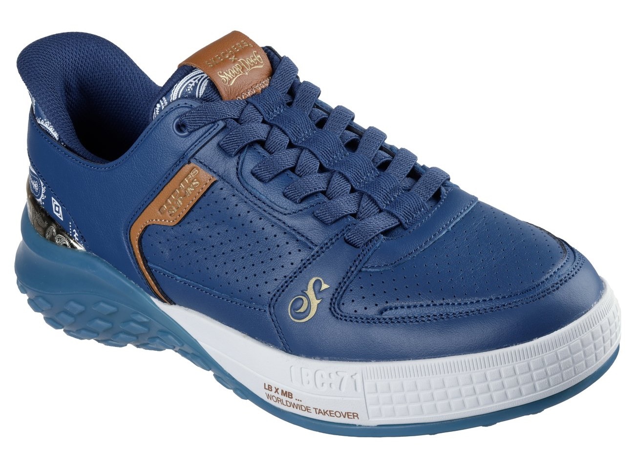 Slip-On Sneaker SKECHERS "SIZZLE-SNOOP SIZZLE SLIP-INS PAISLEY", Herren, Gr. 39, blau (navy, braun), Leder, Schuhe, Snoop Dogg Sneaker, Sneaker zum Schlupfen