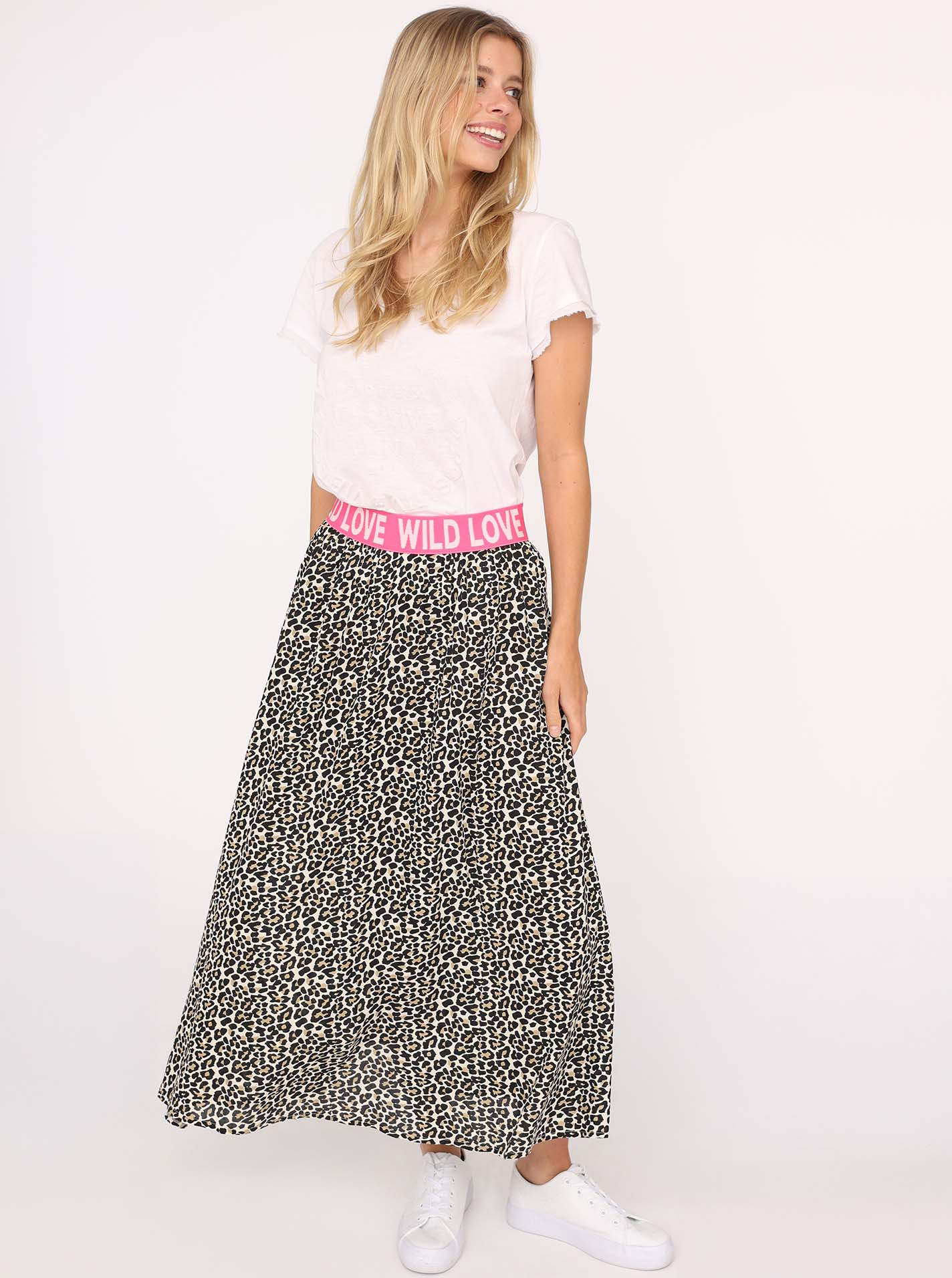 Maxirock ZWILLINGSHERZ ""Wild Love Leo"", Damen, Gr. L/XL, beige, Web, Obermaterial: 100% Viskose, animal-print, comfort fit knöchellang, Röcke Maxirock, Animal Muster, Gummizug, Viskose, knöchellang