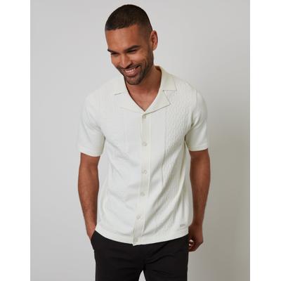 Ecru Textured Panel Revere Collar Knitted Shirt