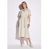 Midikleid STREET ONE, Damen, Gr. 40, EURO-Größen, moonstone sand, Stoff, 100% Leinen, unifarben, casual, gerade wadenlang, V-Ausschnitt, Kurzarm Bündchen, Kleider, mit Bindegürtel zum Taillieren