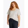 V-Shirt TOMMY HILFIGER CURVE "CRV MODERN CO LINEN V-NK SS", Damen, Gr. 52, calico, schwarz night navy stp, Web, Obermaterial: 55% Leinen, 45% Baumwolle, gestreift, casual, V-Ausschnitt, Kurzarm, Shirts, in Großen Größen