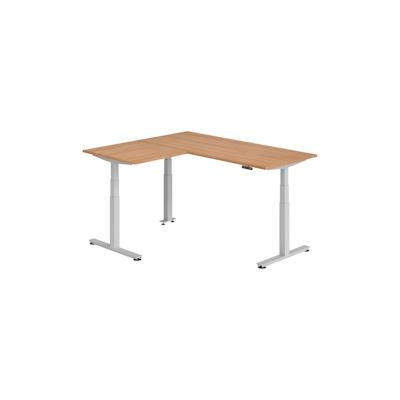 bümö Eckschreibtisch elektrisch höhenverstellbar L-Form: 180 x 160 cm in Nussbaum, Gestell silber - Stehschreibtisch mit Memory-Steuerung, Image