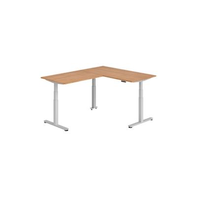 bümö Eckschreibtisch elektrisch höhenverstellbar L-Form: 160 x 200 cm in Nussbaum, Gestell silber - Stehschreibtisch mit Memory-Steuerung, Image