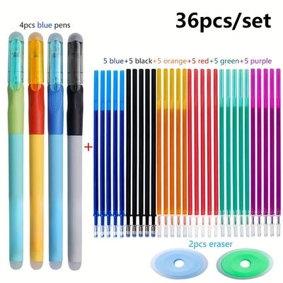 TEMU 36pcs, 36pcs/set New Vibrant Erasable Gel Pen- , Erasable Pen 0.5mm, 6 Colors Refill Washable Handle Magic Erasable Pen, Office And School Stationery Image