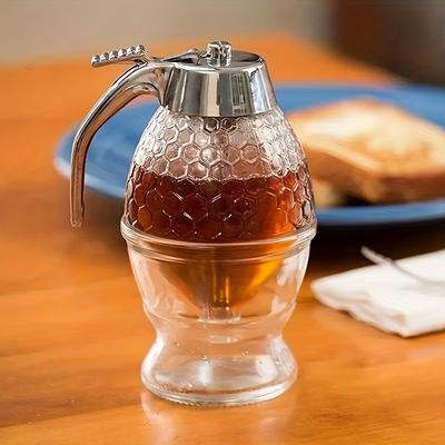 TEMU Honey Dispenser With A Stand - Suitable For Syrups, Sauces, And Condiments, - A Versatile Kitchen Tool For Olive Oil, Chocolate, And Sweetened Milk. Image