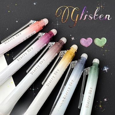 TEMU Box Of 6 Retractable Glitter Erasable Gel Pens, 0.7mm Fine Tip, Aesthetic Pens, Suitable For Diaries, Home, School And Office Supplies, Suitable For People Over 14 Years Old, No Feathers Required Image