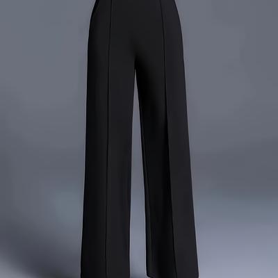 TEMU Women's Elegant High-waist Stretch Trousers With Slant Pockets, Loose Fit Straight-leg Pants, Ideal For Work And Daily , Polyester Image