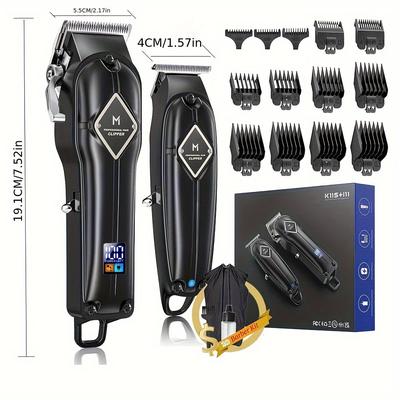 TEMU Professional Hair Clippers And Trimmers Set For Men Rechargeable, Cordless, Led Display, 0 Gapped Bread Trimmer, Ideal Gift For Man Image