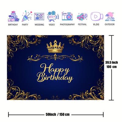TEMU 1pc Blue Backdrop With & – Navy Blue Polyester Party Decoration Banner For Elegant Celebrations, Birthday Party Decorations Image