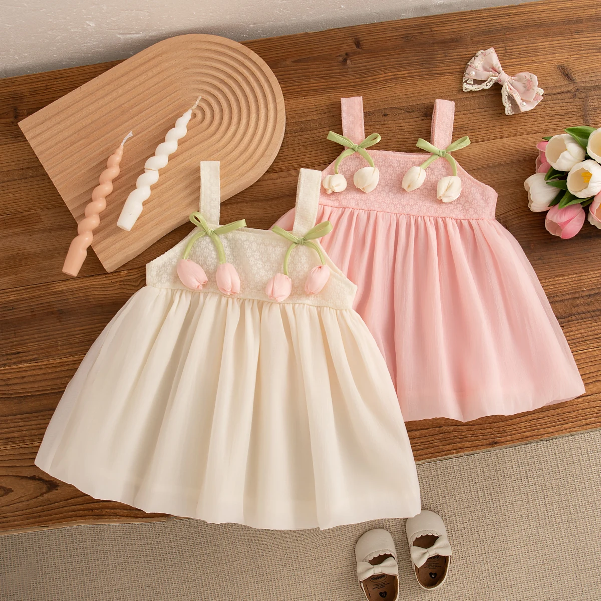 Mädchen Kleid Sommer Einfarbig Tulpe Baumwolle Baby Mädchen Kleid Nette Mädchen Prinzessin Kleid Baby Kleidung Mädchen Image