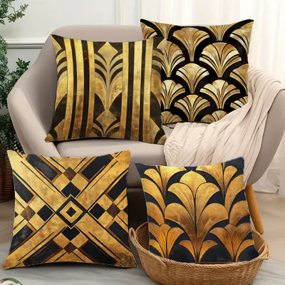Metallic Glossy Pattern Printed Pattern Throw Pillow Cover Polyester Cushion Cover Home Decorative Image