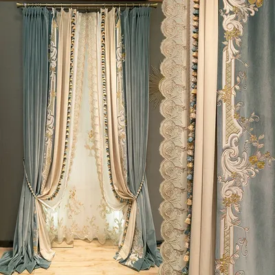 New French Style Light Luxury Velvet Embroidered Blackout Curtains for Living Room Bedroom Thickened Elegant European Villa