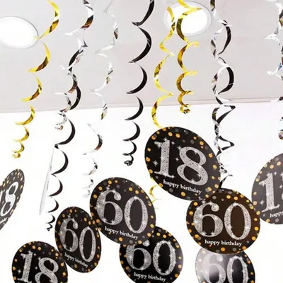 6pcs PVC Spiral Happy Birthday Swirl 18 21 30 40 50 60 70 Years Old Hanging Ornaments Birthday Party Decorations Birthday Decor