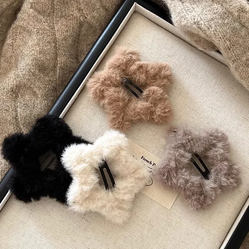 Herbst und Winter Plüsch Stern Pony Haarspange, weibliche Stirn ohne Spuren, Seitenclip, BB-Clip, süßer Clip Image