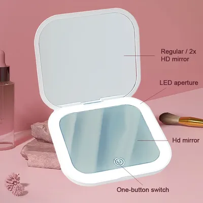 Portable Foldable Travel Mirror With LED Light, Compact Cosmetic Mirror, 10x Magnifying Mirror, 2 sides, beauty, round mirror