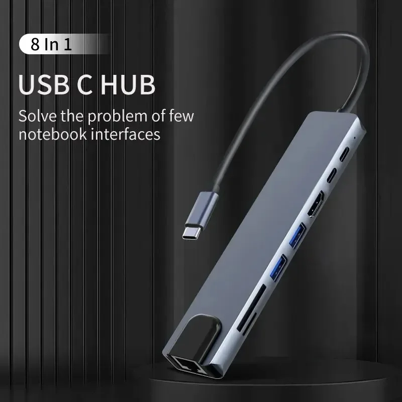 USB C Hub 8 In 1 Typ C 3.1 auf 4K HDMI Adapter mit RJ45 SD/TF Kartenleser PD Schnellladung für MacBook Notebook Laptop Computer Image