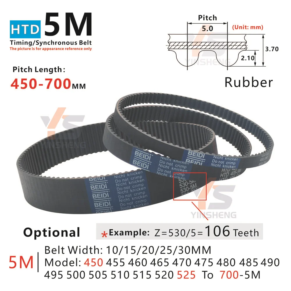 HTD5M Zahnriemenmodell von 450-5M bis 700-5M Hochpräziser, verschleißfester 5M Gummi-Synchronriemen für Industriemaschinen Image