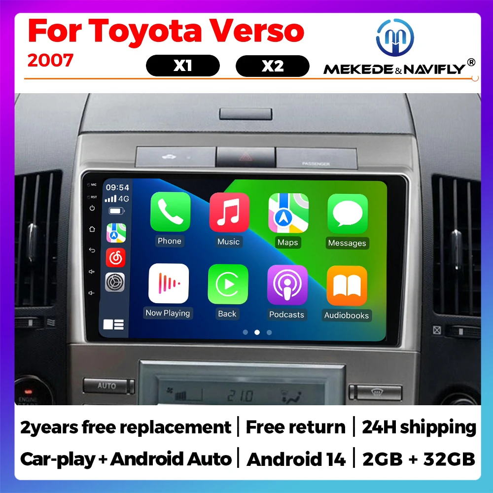 Android 14 Autoradio Für Toyota Verso 2004-2009 Autoradio Multimedia Video Player Drahtlose Carplay GPS Head Unit BT Android Auto Image