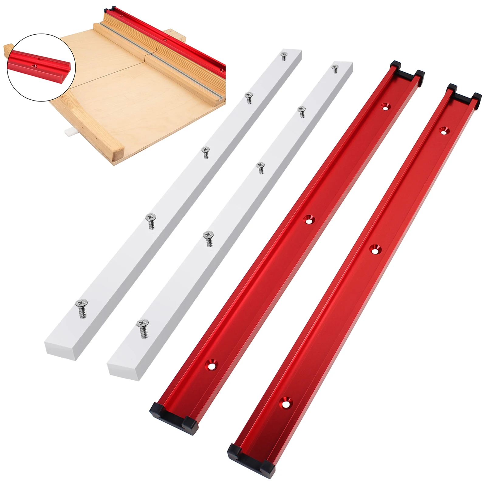 1Set Tischkreissägen-Crosscut-Schlitten-Set, Tischkreissägen-Schlitten-Set mit 2 x Aluminium-T-Schiene, 2 x Gehrungsstangen, für Holzbearbeitungs-DIY-Werkzeuge Image