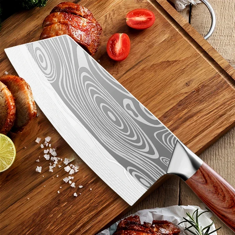 Tragbares Damen küchenmesser, neues Küchenmesser-Haushalts rund messer mit Holzgriff-scharfe Edelstahl-Laser klinge Image