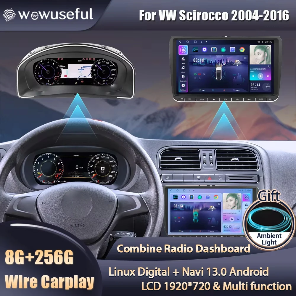 Wowuseful 10,25 LCD Digital Dashboard Cluster Für VW Scirocco 2004-2016 Panel Cockpit Android player Karten Navigation radio Image
