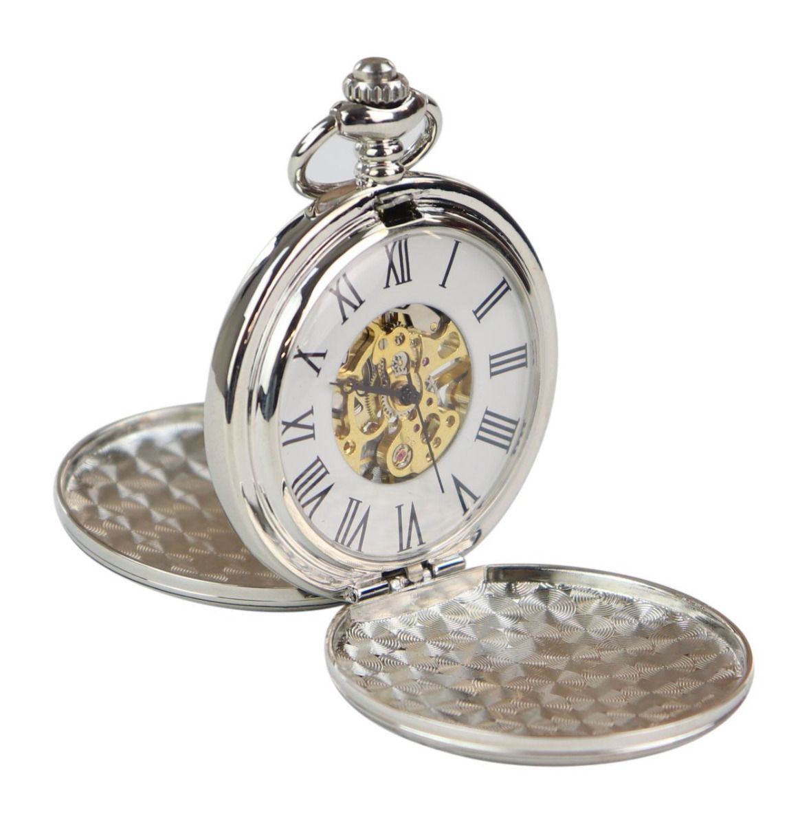 TruClothing Unisex Classic Mechanical Pocket Watch Peaky Blinders Vintage Skeleton Automatic - Silver Velvet - One Size