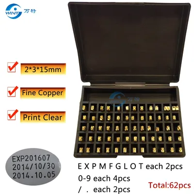 Free shipping 2*3*15mm,Hot stamping letters and numbers ,Copper , date , metal typewriter for coding