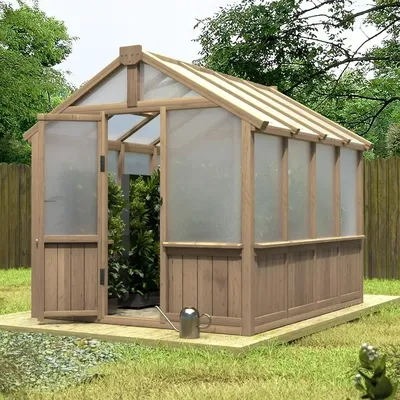 6 X 8 Ft Wooden Polycarbonate Greenhouse with Ventilated Window and Lockable Door, Walk-in