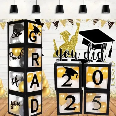 Graduation Party 2024 Decorations 4pcs Black Balloon Box Grad Proud Of You Class Of 2024 High School