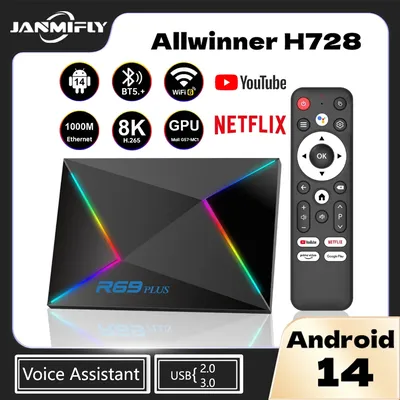 R69Plus Smart TV Box Android 14 Allwinner H728 Chip WIFI 6 Support 8K BT5.+ YouTube Bluetooth Voice