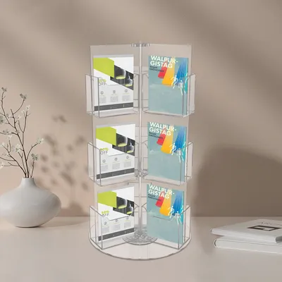 Acrylic Rotating Brochure Holder, 18 Pockets, 3-Tier Design, Space-Saving, High Load-Bearing