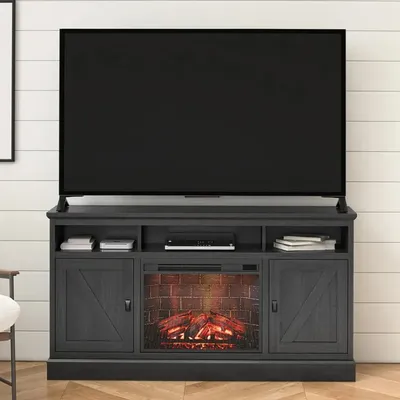 Ashton Lane Electric Fireplace TV Stand for TVs up to 65", Black Oak