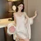 Solid Pajamas Women Home wear Ice Silk beautiful back Side Split Swing Neck Bottom Sling Dress Bathrobe Sleepwear