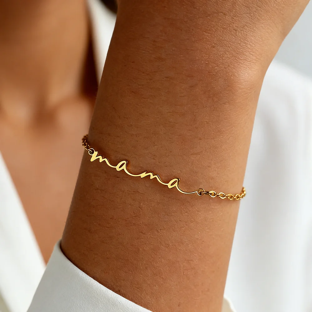 Dainty Mini Mama Letter Bracciale per donna Color oro Acciaio inossidabile Elegante catena a maglie regolabile Gioielli per la festa della mamma Mumgift