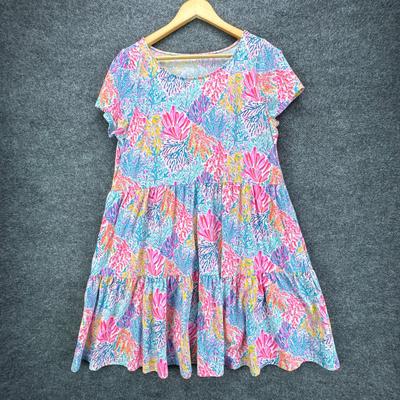 Lilly Pulitzer Dresses | Lilly Pulitzer Dress Extra Large Pink Blue Knit Swing Tiered Coral Reef Resort | Color: Blue/Pink | Size: Xl