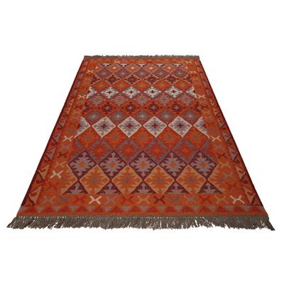 Wollteppich GREEN LOOOP "Pierre", rost rot, B:200cm H:5mm L:290cm, Wolle, Teppiche, Fransen, Kelim, handgewebt, Natur, Wohnzimmer, Schlafzimmer, Ethno Image