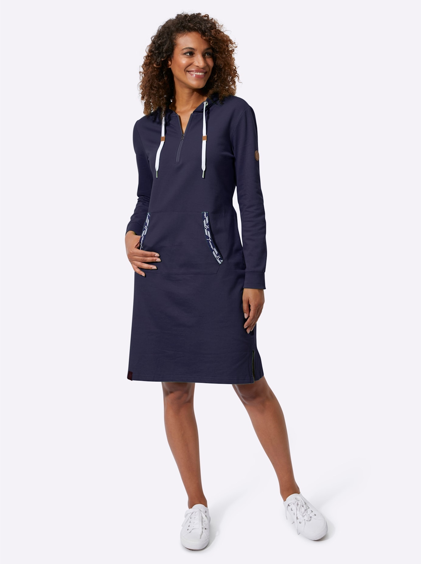 Sweatkleid CASUAL LOOKS "Sweatkleid", Damen, Gr. 36, Normalgrößen, blau (marine), 100% Baumwolle, unifarben, kurz, Kleider Image