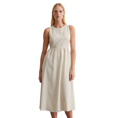 Midikleid MARC O'POLO "aus TENCEL™ Lyocell-Leinen-Mix", Damen, Gr. 46, Normalgrößen, silky stone, Obermaterial: 90% Lyocell, 10% Leinen; Futter: 100% Nicht verfügbar, unifarben, weit wadenlang, Rundhals, ohne Ärmel, Kleider Image