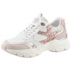 Keilsneaker TAMARIS, Damen, Gr. 41, weiß kombi, rose glitzer, Ziegenveloursleder, Textil, Lederimitat, kontrastfarbene Details, sportlich, Schuhe, Plateau, Freizeitschuh, Schnürschuh mit kontrastfarbenen Details