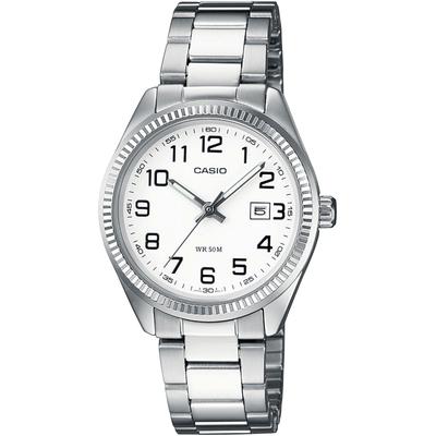 Quarzuhr, silber (edelstahlfarben, weiß, schwarz), CASIO TIMELESS COLLECTION, Armbanduhren, Damen, Armbanduhr, Damenuhr, analog, Datum, Edelstahlarmband Image