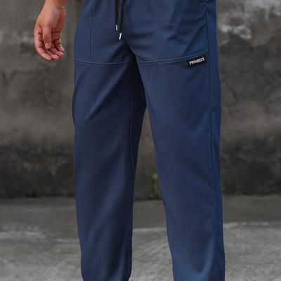 TEMU Men's Casual Joggers With Pockets - Polyester, Drawstring Waist, Solid Color, Fit Image
