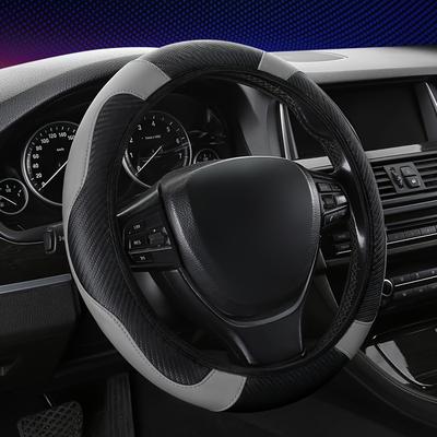 TEMU Leather Steering Wheel Cover With Carbon Fiber Texture, Dual-tone Pu Leather, Universal Fit For 15-inch Steering Wheels, No - Car Steering Wheel Grip Accessory Image