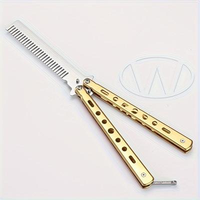 TEMU Stainless Steel Folding Comb With Handle - Fine Tooth, Ideal For All Hair Types Image