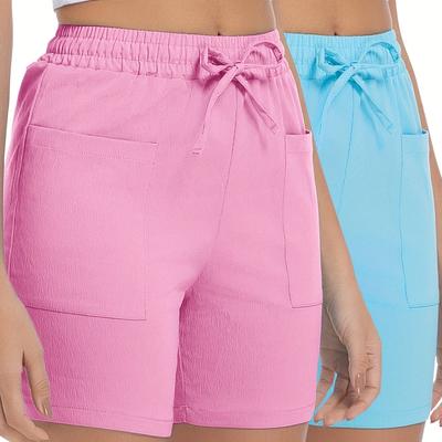 TEMU Women's Casual Outdoor Shorts - Lightweight, Drawstring Waist, Front Zipper Pocket, Breathable Fabric, Hiking & Summer , Hiking Accessories Image