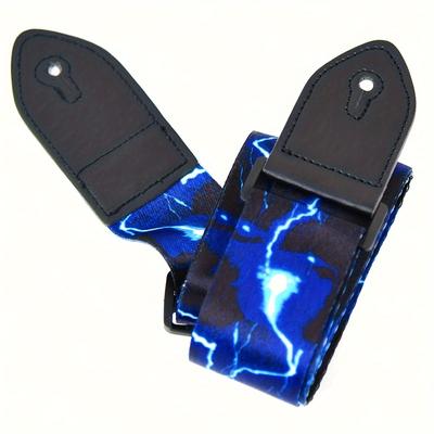 TEMU Blue Lightning Bolt Jacquard Embroidered Guitar Strap, Adjustable Metal , Electric Guitar Accessory